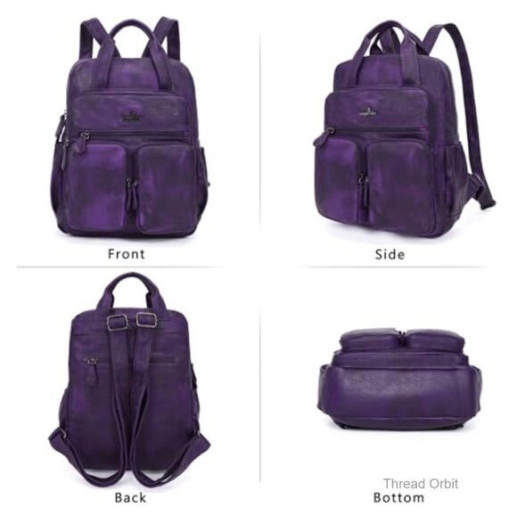 Soft Vegan Leather Backpack Purse Multi Pocket Travel Daypack main image 6